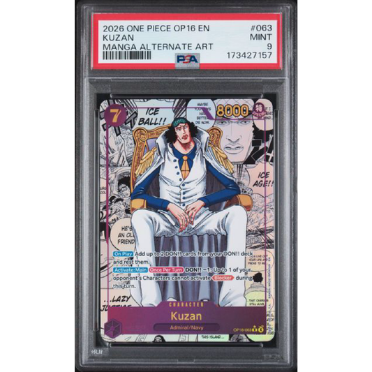 PSA 9 2026 ONE PIECE OP16-THE TIME OF BATTLE #063 KUZAN MANGA ALTERNATE ART