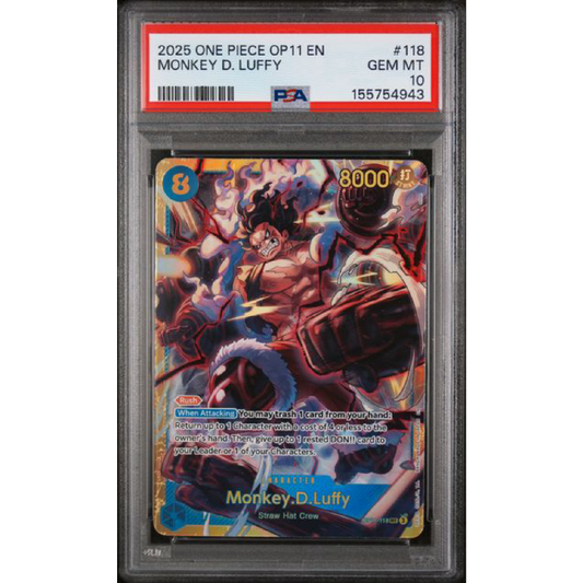 2025 ONE PIECE OP11-A FIST OF DIVINE SPEED #118 MONKEY D. LUFFY PSA 10
