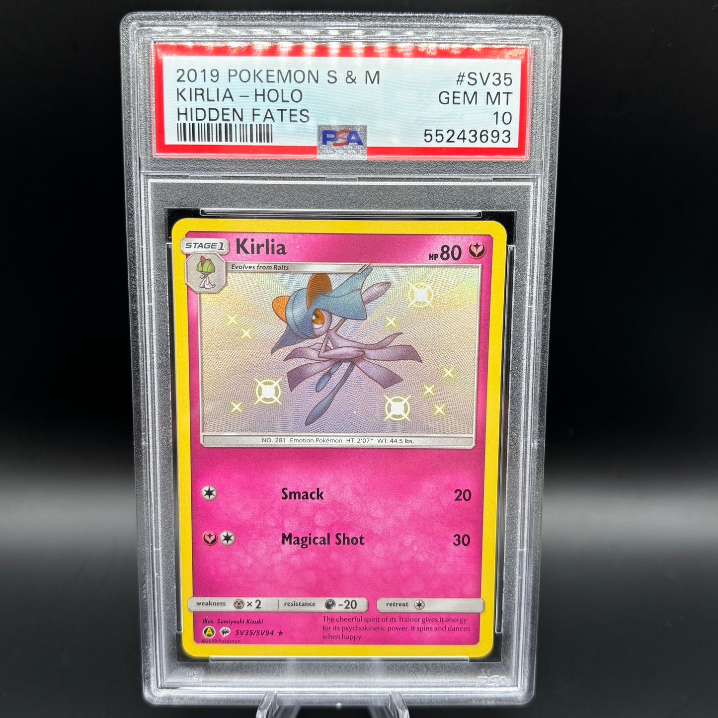 PSA 10 2019 POKEMON SUN & MOON HIDDEN FATES #SV35 KIRLIA-HOLO HIDDEN FATES