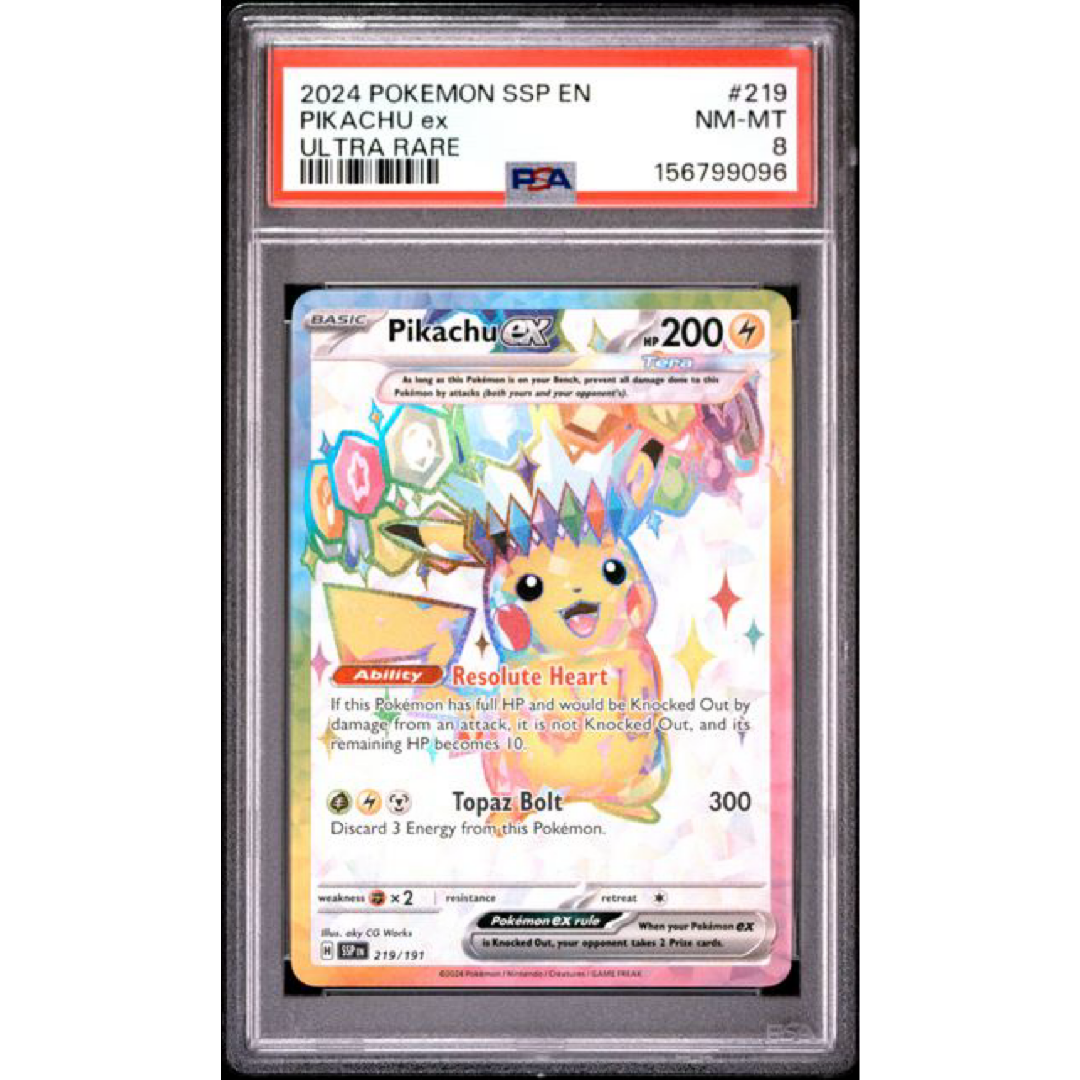 PSA 8 2024 POKEMON SSP EN-SURGING SPARKS #219 PIKACHU EX ULTRA RARE