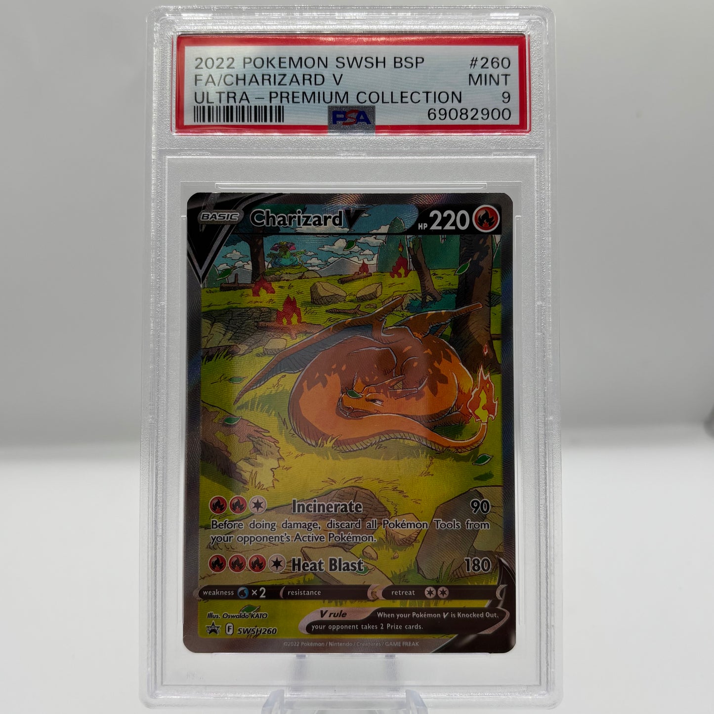 PSA 9 2022 POKEMON SWSH BLACK STAR PROMO #260 FA/CHARIZARD V ULTRA-PREMIUM COLLECTION
