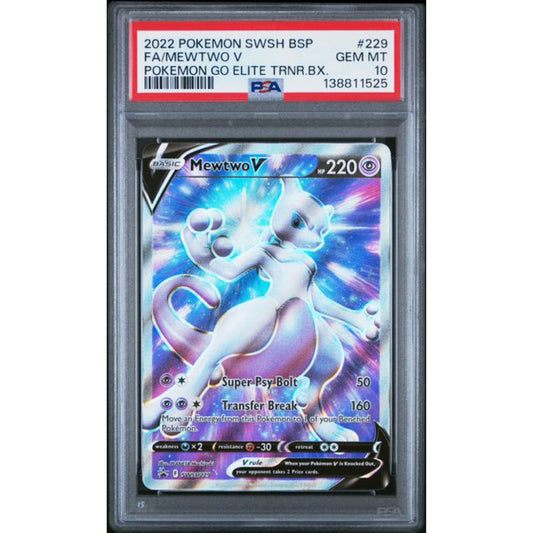 PSA 10 2022 POKEMON SWSH BLACK STAR PROMO #229 FA/MEWTWO V POKEMON GO ELITE TRNR.BX. SINGLE CARD