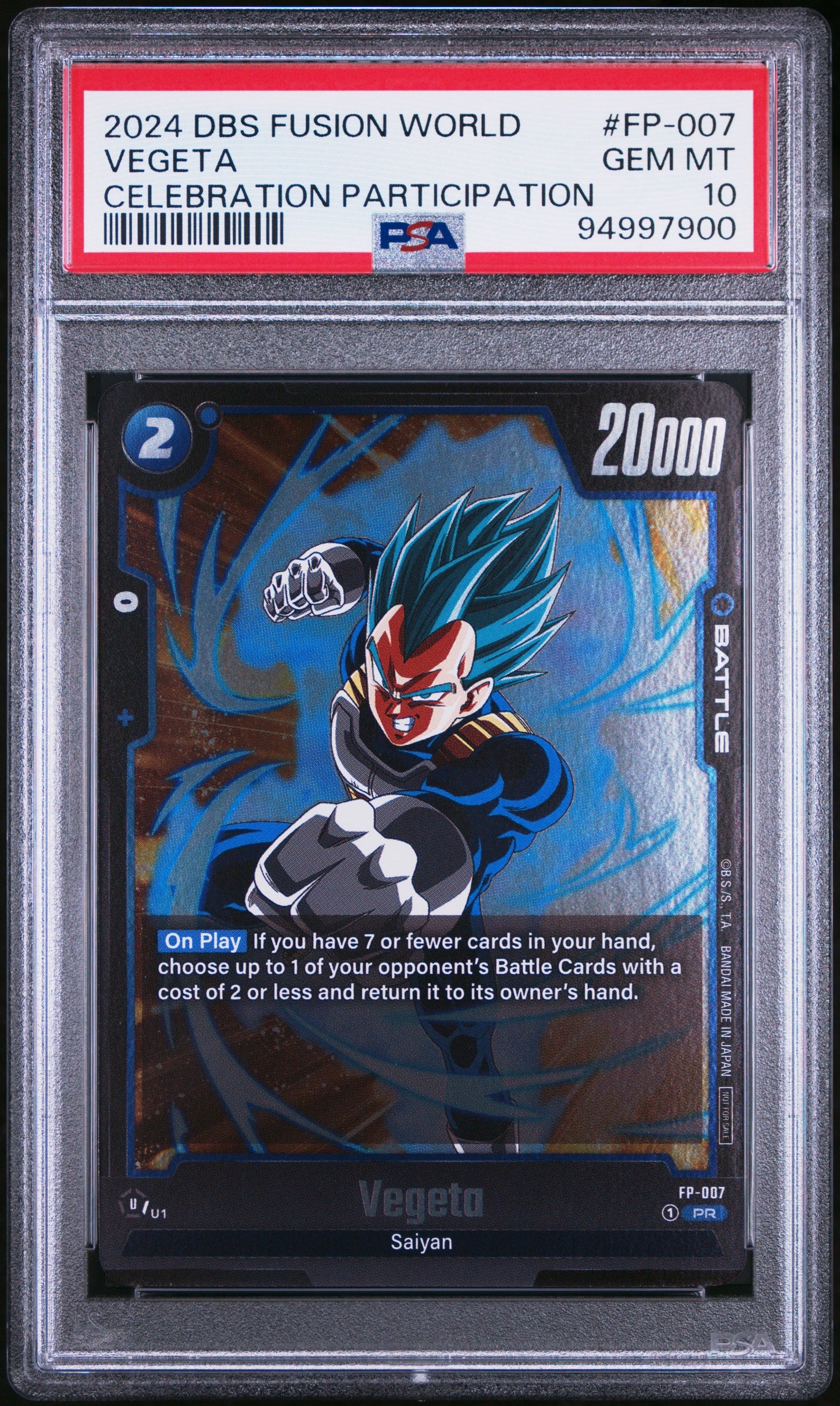 PSA 10 2024 DRAGON BALL SUPER CARD GAME FUSION WORLD CELEBRATION EVENT PARTICIPATION #FP-007 VEGETA