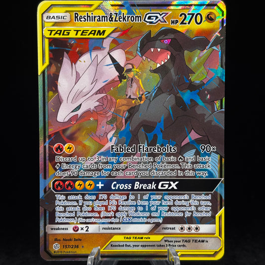 Reshiram & Zekrom GX - SM - Cosmic Eclipse *Light Play* Single Card