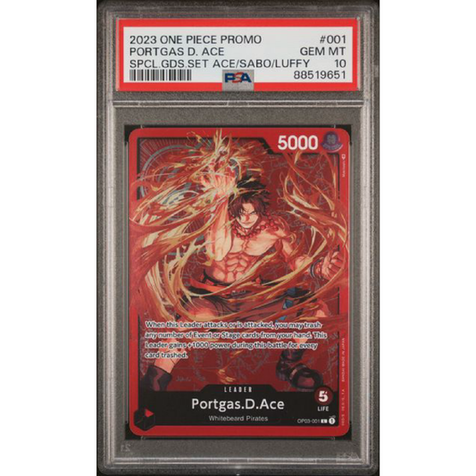 PSA 10 2023 ONE PIECE PROMOS #001 PORTGAS D. ACE SPCL.GDS.SET ACE/SABO/LUFFY