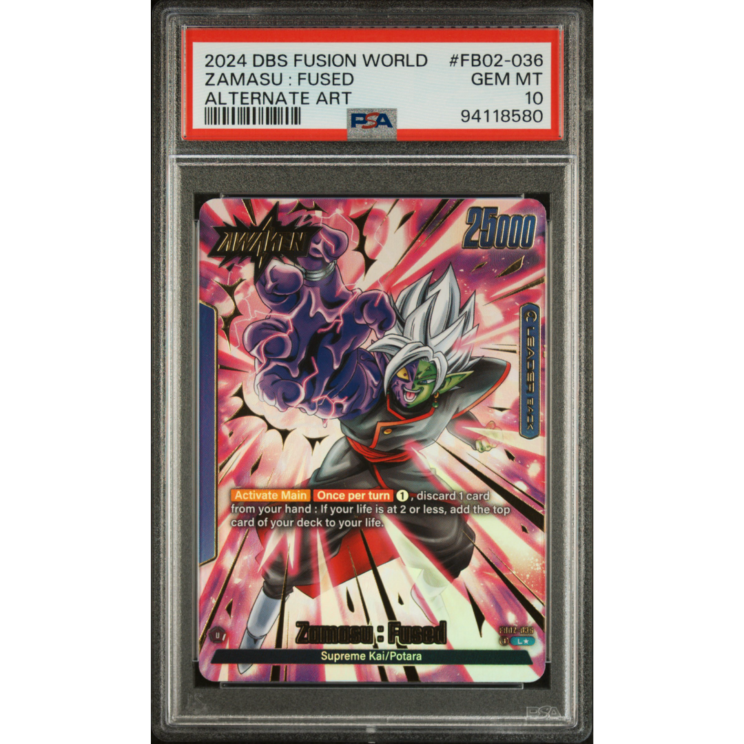 PSA 10 2024 DRAGON BALL SUPER CARD GAME FUSION WORLD BLAZING AURA #FB02-036 ZAMASU:
FUSED ALTERNATE ART