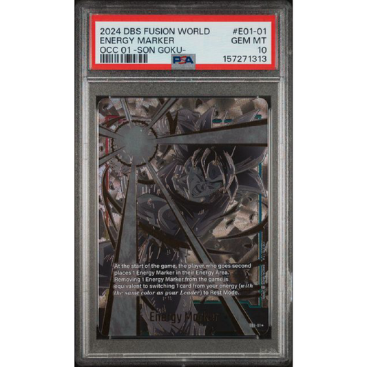 2024 DRAGON BALL SUPER CARD GAME FUSION WORLD OFFICIAL CARD CASE 01 -SON GOKU- #E01-01 ENERGY MARKER PSA 10