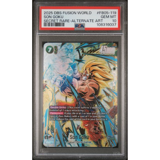 2025 DRAGON BALL SUPER CARD GAME FUSION WORLD NEW ADVENTURE #FB05-119 SON GOKU SECRET RARE-ALTERNATE ART PSA 10