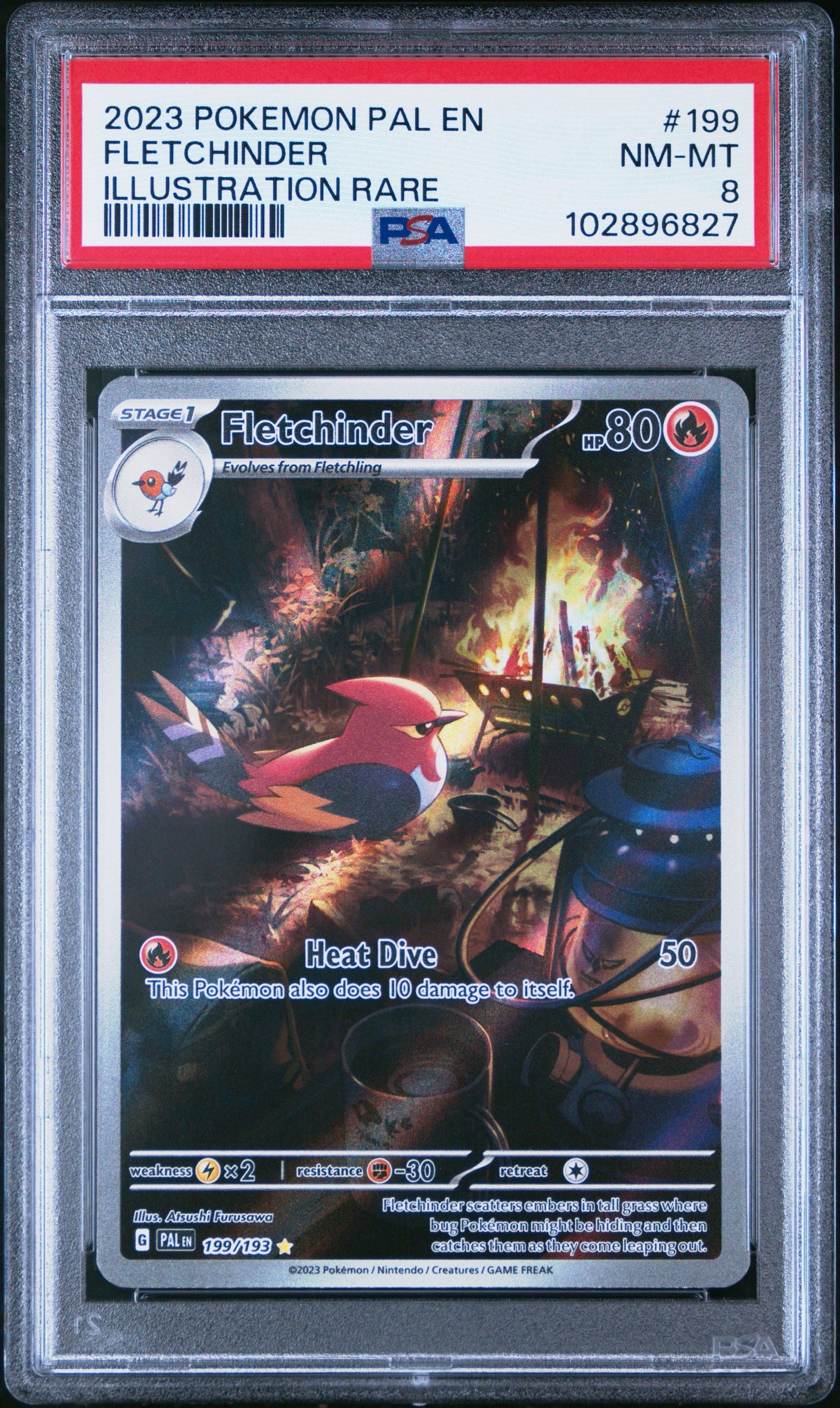PSA 8 2023 POKEMON PAL EN-PALDEA EVOLVED #199 FLETCHINDER ILLUSTRATION RARE