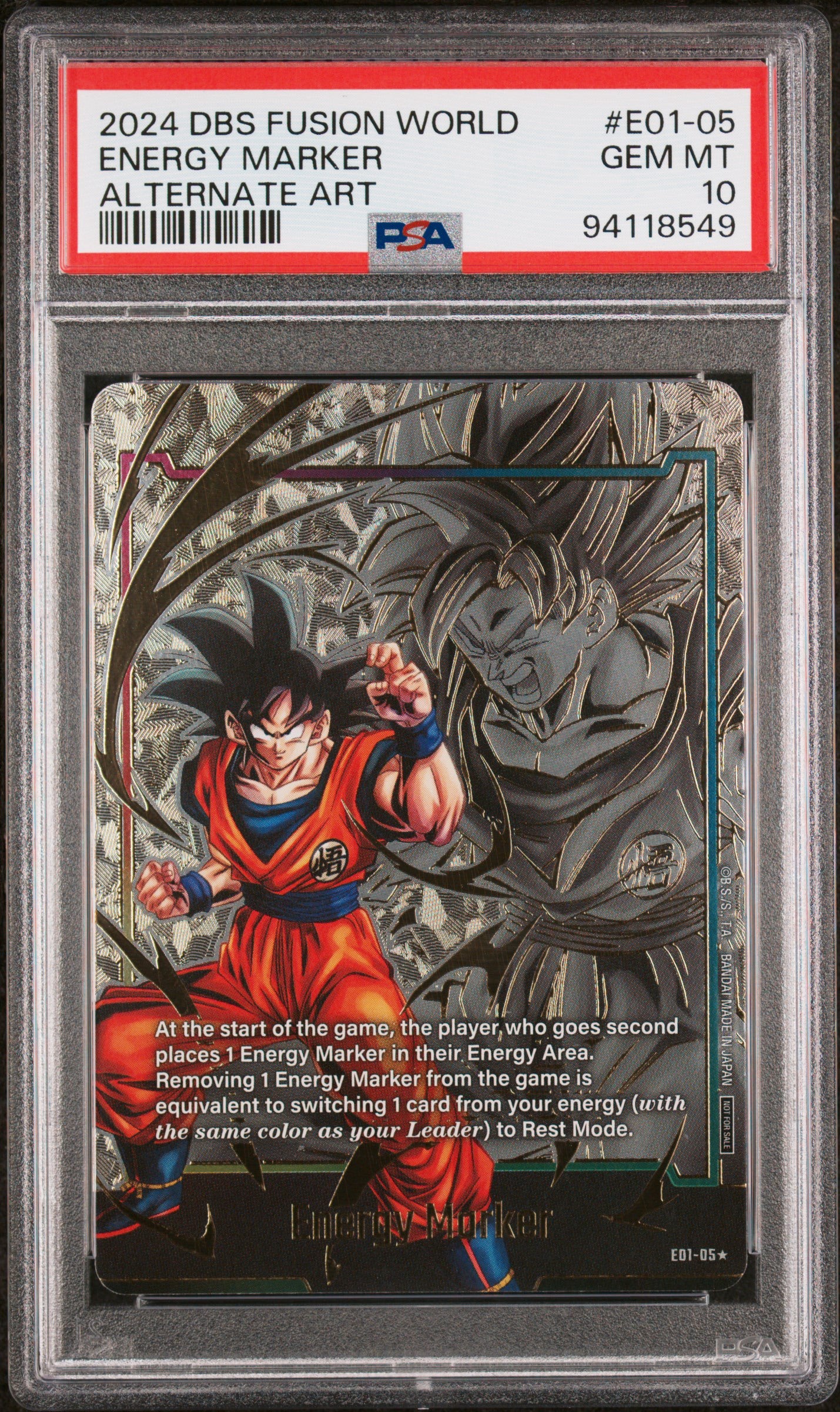PSA 10 2024 DRAGON BALL SUPER CARD GAME FUSION WORLD ENERGY MARKER PACK 01 #E01-05 ENERGY MARKER ALTERNATE ART