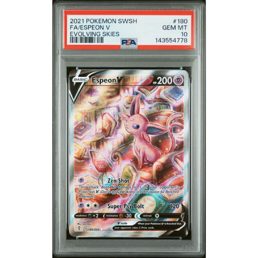 2021 POKEMON SWORD & SHIELD EVOLVING SKIES #180 FA/ESPEON V EVOLVING SKIES PSA10