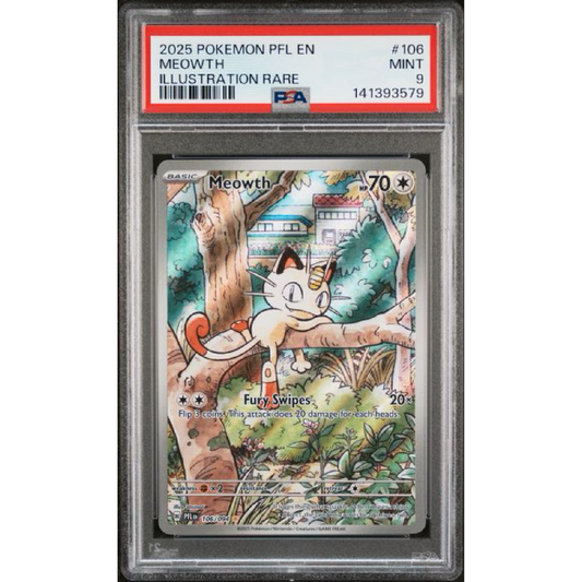 2025 POKEMON PFL EN-PHANTASMAL FLAMES #106 MEOWTH ILLUSTRATION RARE PSA9