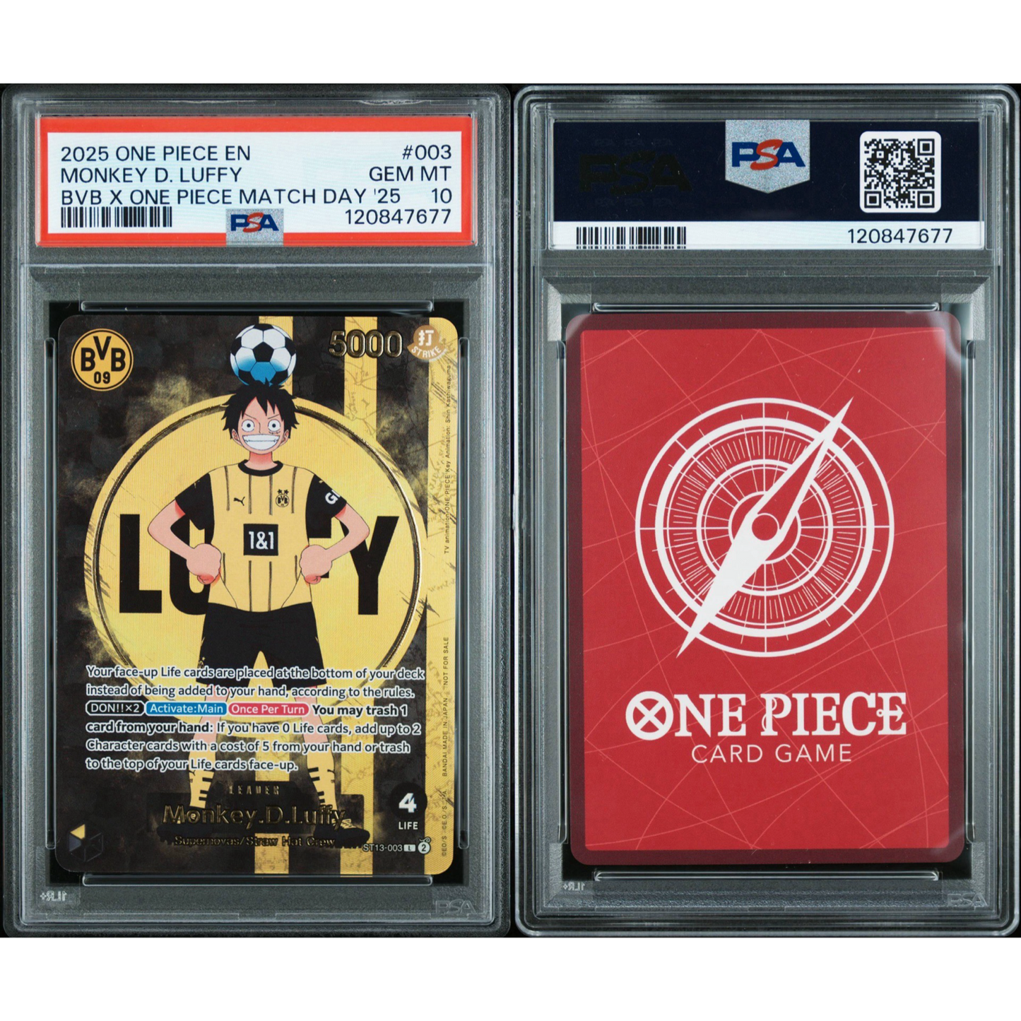 PSA 10 2025 ONE PIECE PROMOS #003 MONKEY D. LUFFY BVB X ONE PIECE MATCH DAY '25