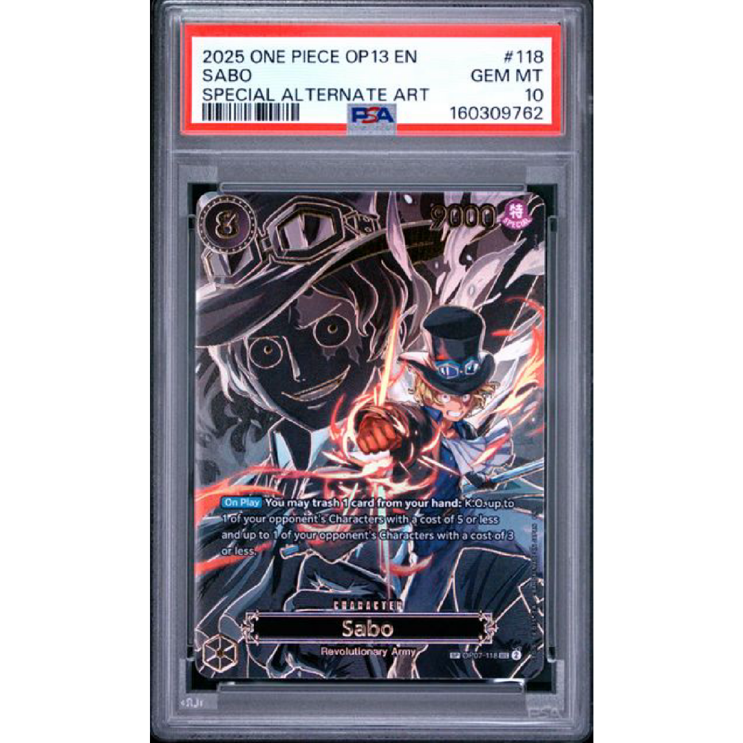2025 ONE PIECE OP13-CARRYING ON HIS WILL #118 SABO SPECIAL ALTERNATE ART PSA 10