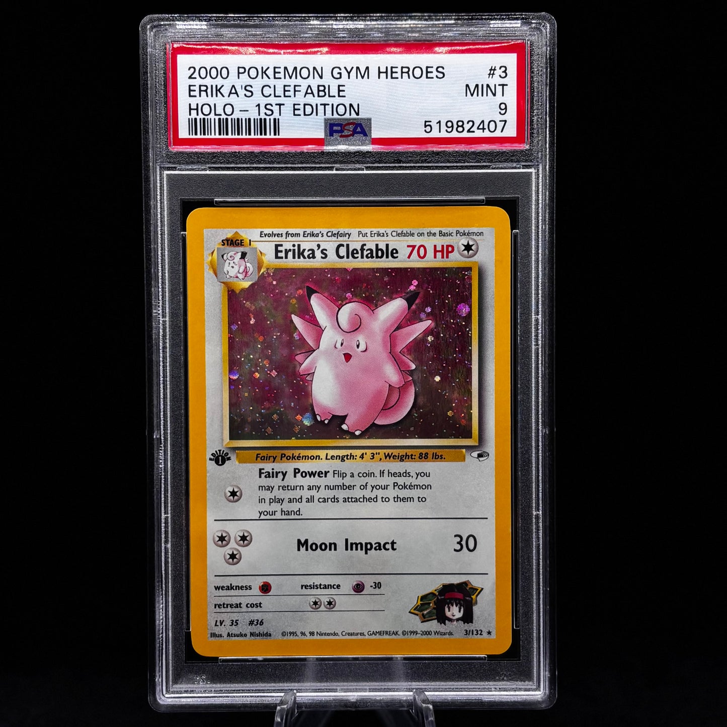 PSA 9 2000 POKEMON GYM HEROES #3 ERIKA'S CLEFABLE HOLO-1ST EDITION