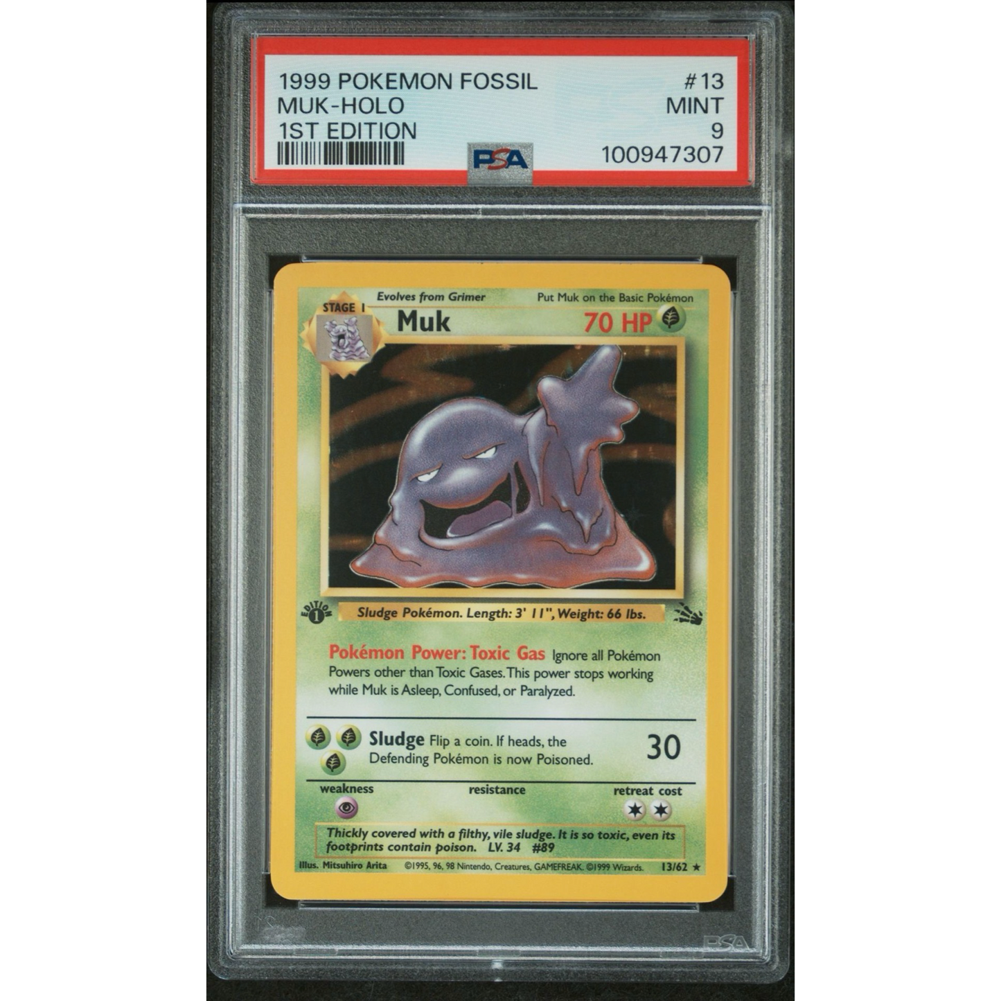 PSA 9 1999 Pokemon Fossil Muk 1st Edition 13/62