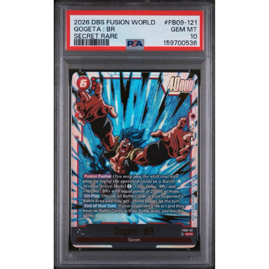 PSA 10 2026 DRAGON BALL SUPER CARD GAME FUSION WORLD DUAL EVOLUTION #FB09-121 GOGETA : BR SECRET RARE