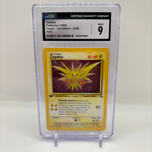 CGC 9 1999 Zapdos Fossil 1st Edition 15/62 Holo