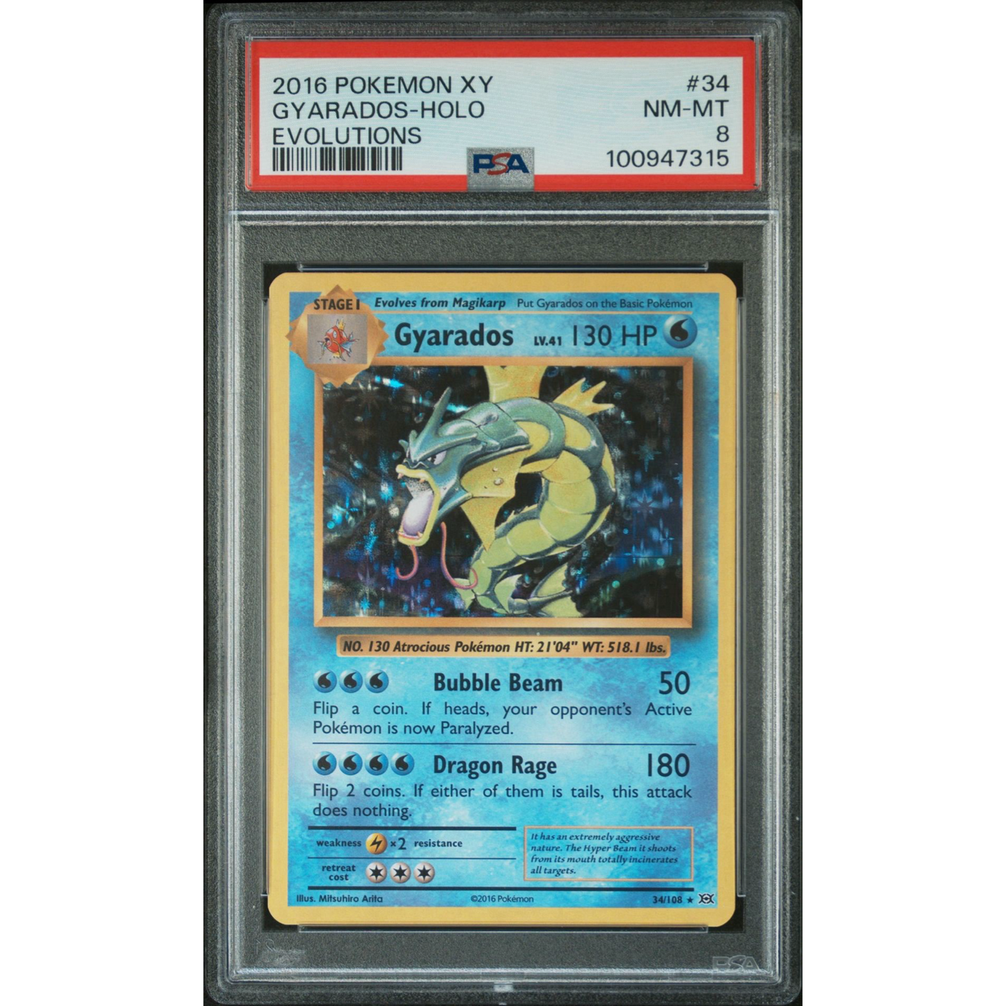 PSA 8 2016 Pokemon XY Gyarados Holo Evolutions 34/108