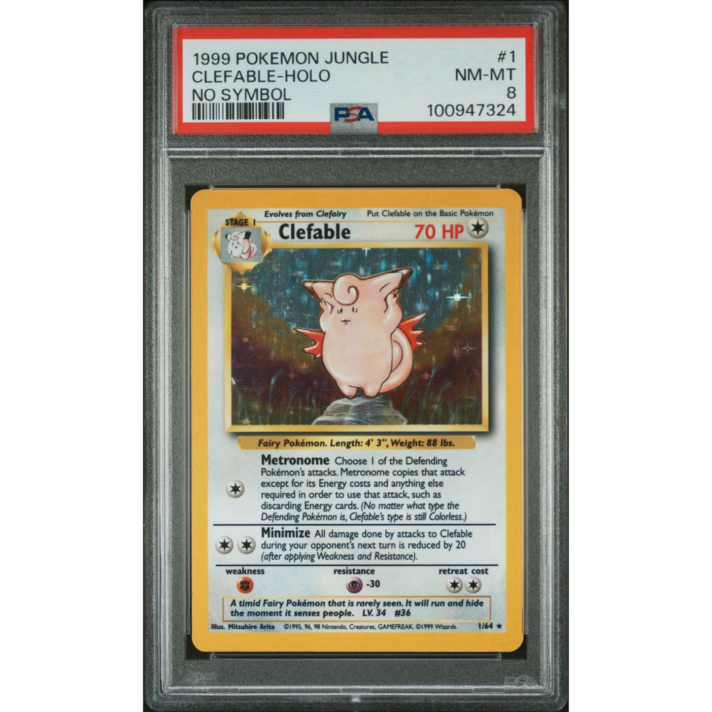 PSA 8 1999 Pokemon Jungle Clefable No Symbol 1/64