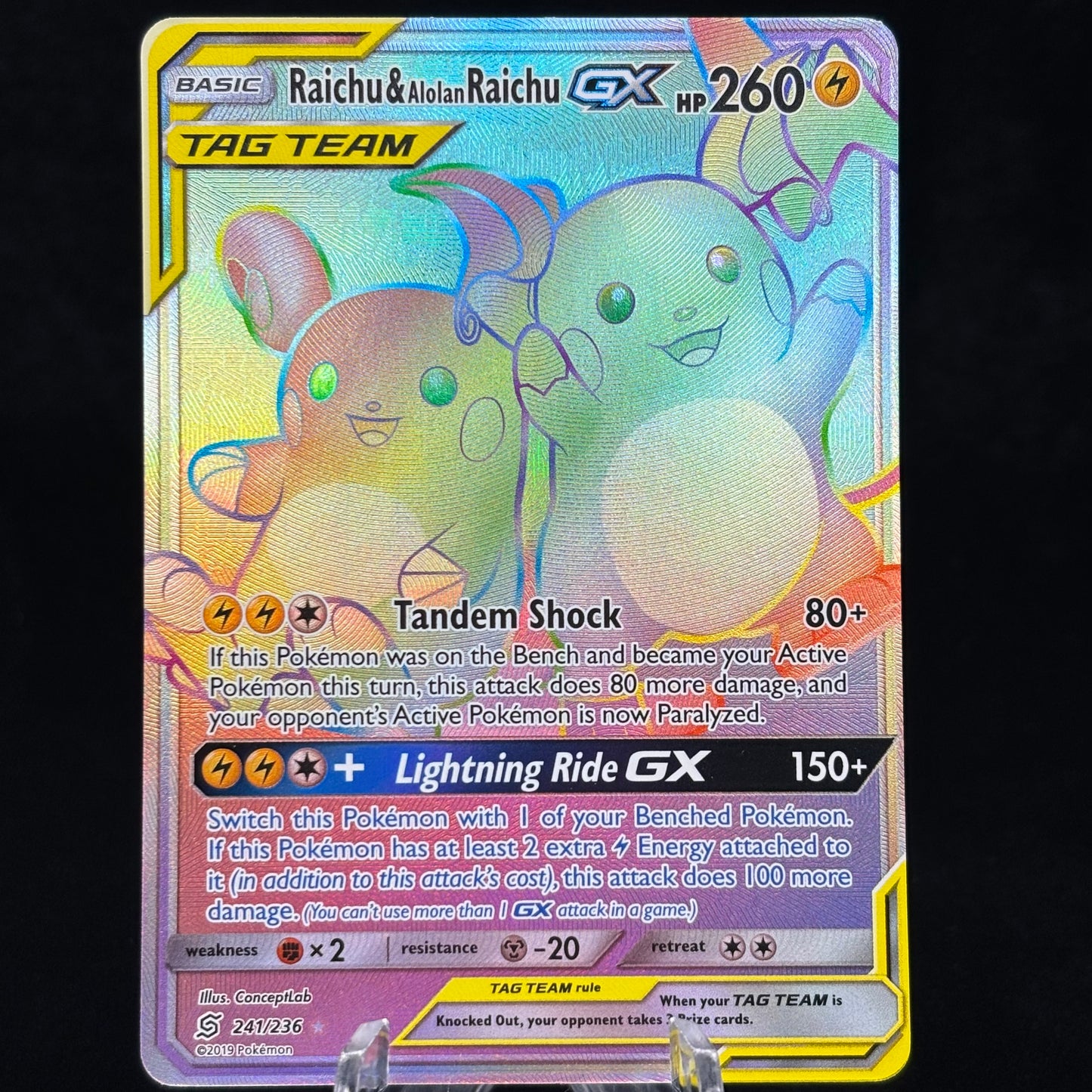 Raichu & Alolan Raichu GX (Secret) - SM - Unified Minds *Lightly Played* Single Card