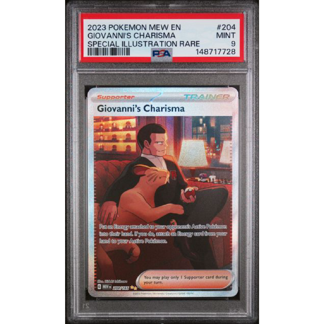 PSA 9 2023 POKEMON MEW EN-151 #204 GIOVANNI'S CHARISMA SPECIAL ILLUSTRATION RARE