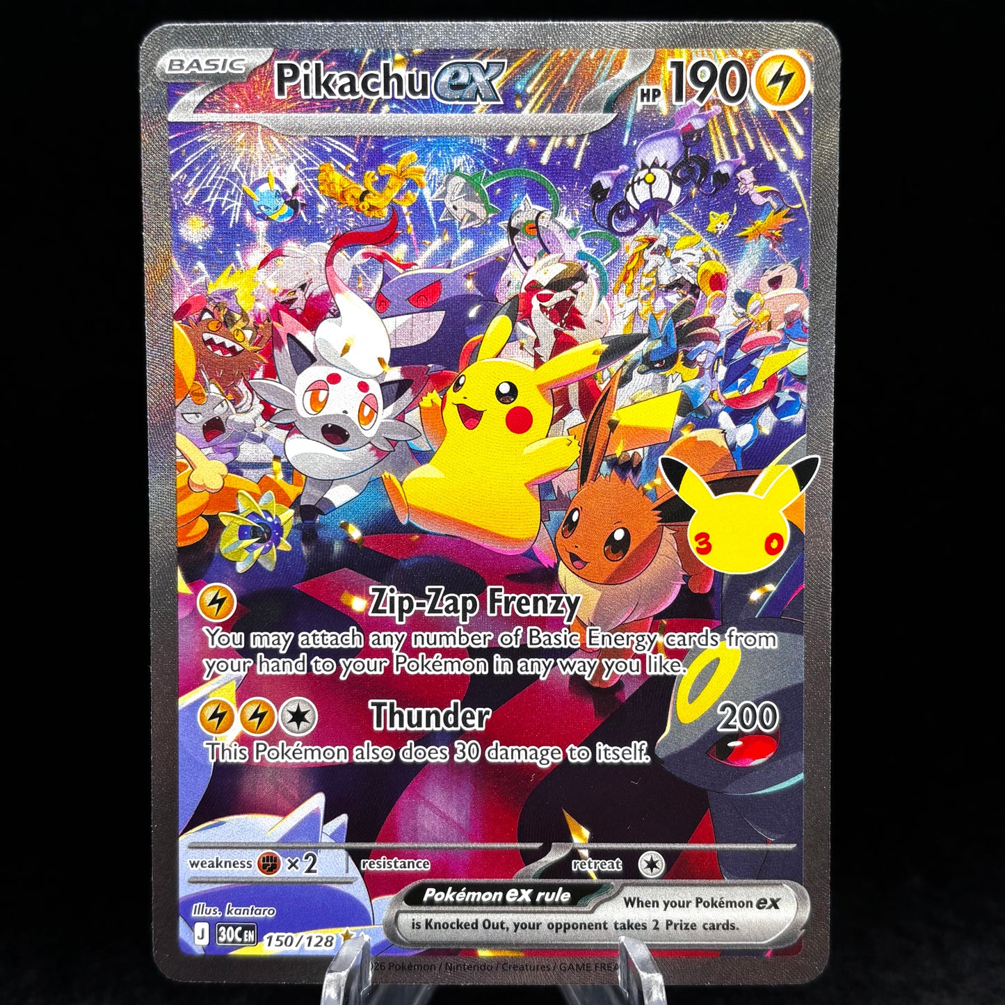 Pikachu ex - 150/128 - ME: 30th Celebration Single Card