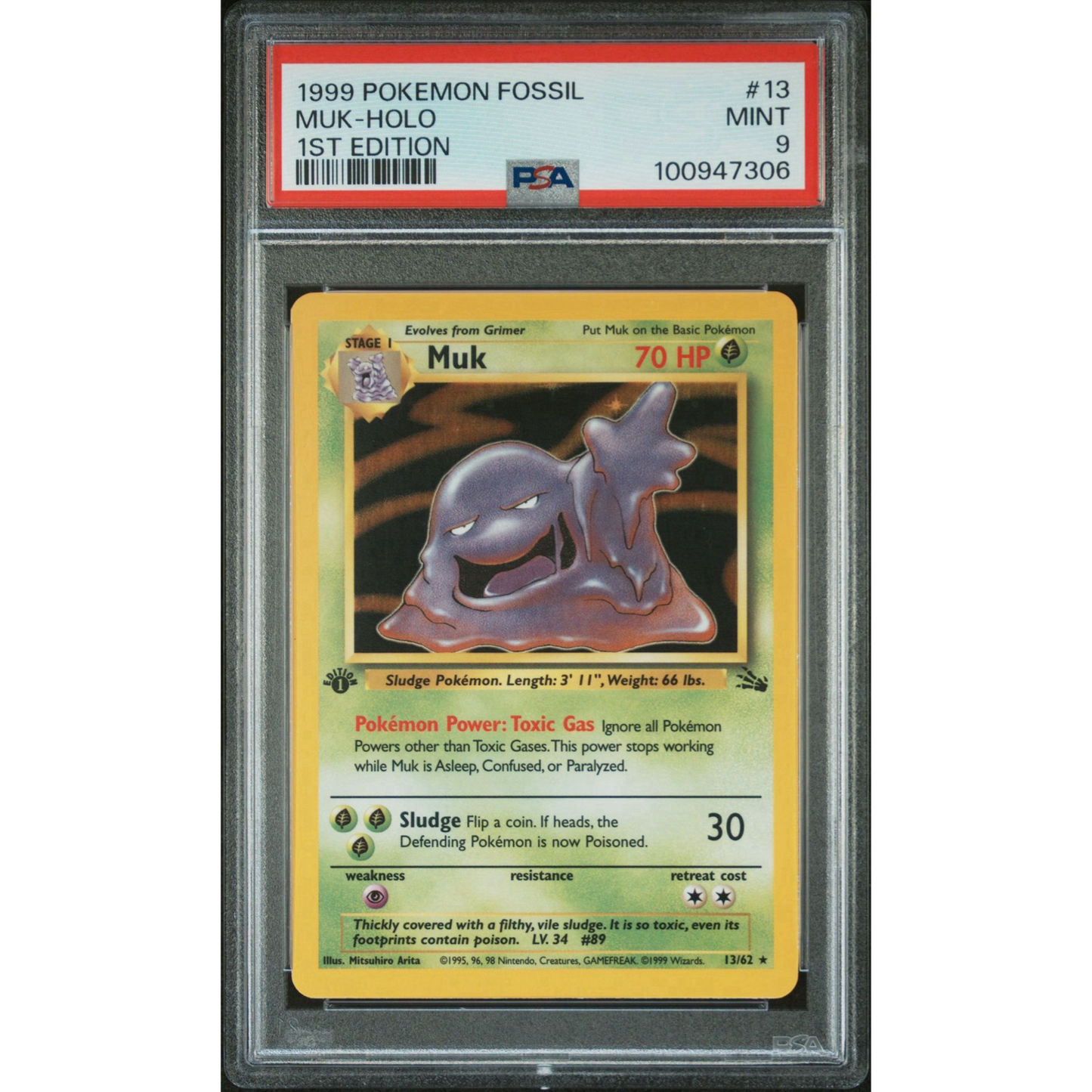 PSA 9 1999 Pokemon Fossil Muk 1st Edition 13/62