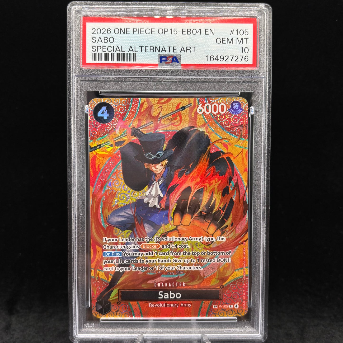 PSA 10 2026 ONE PIECE OP15-EB04-ADVENTURE ON KAMI'S ISLAND #105 SABO SPECIAL ALTERNATE ART