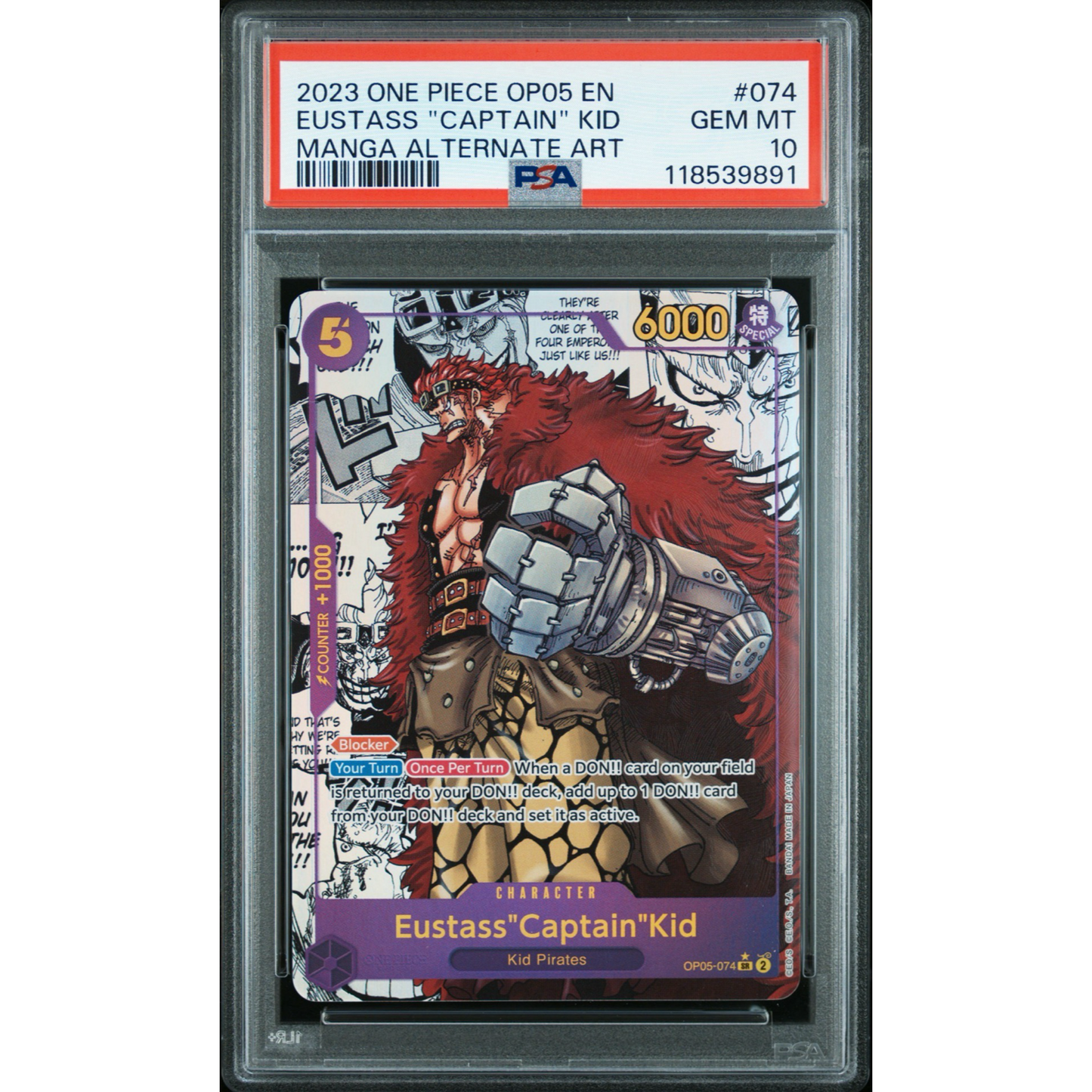 PSA 10 2023 ONE PIECE OPO5-AWAKENING OF THE NEW ERA #074 EUSTASS "CAPTAIN" KID
MANGA ALTERNATE ART