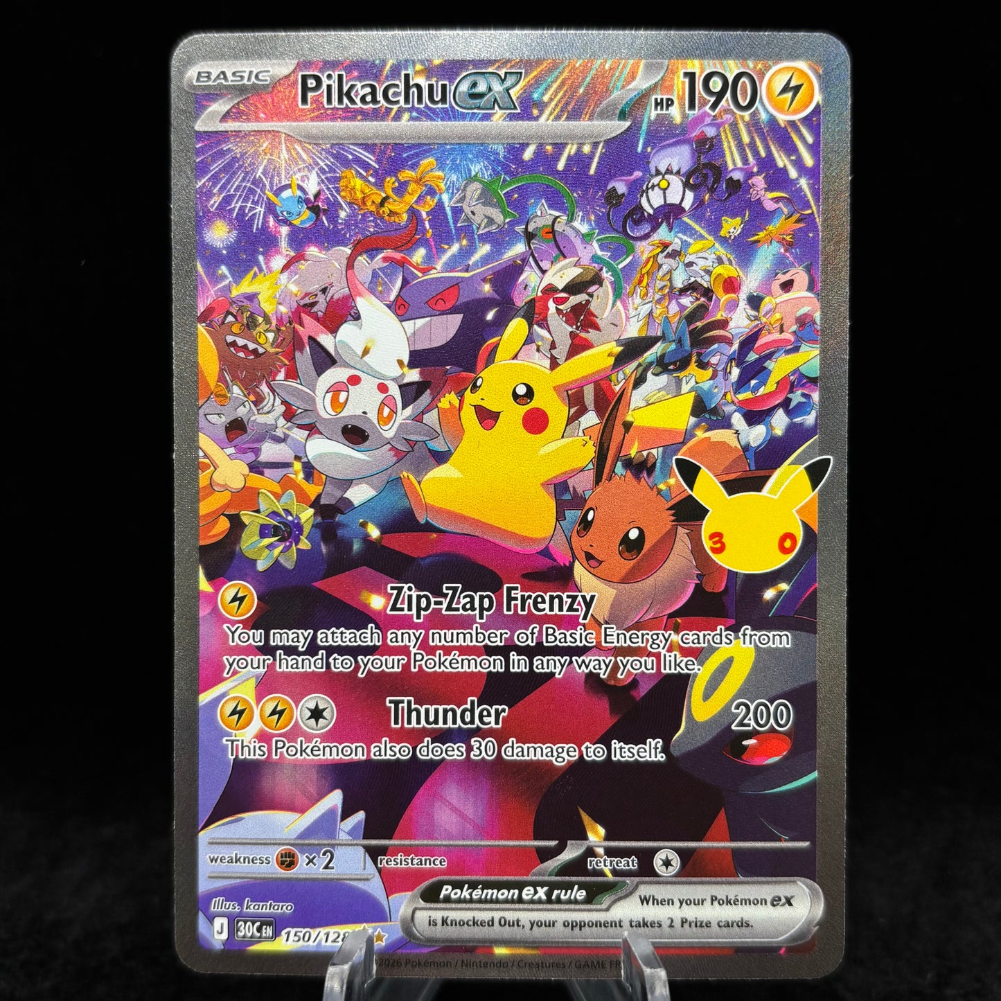 Pikachu ex - 150/128 - ME: 30th Celebration Single Card