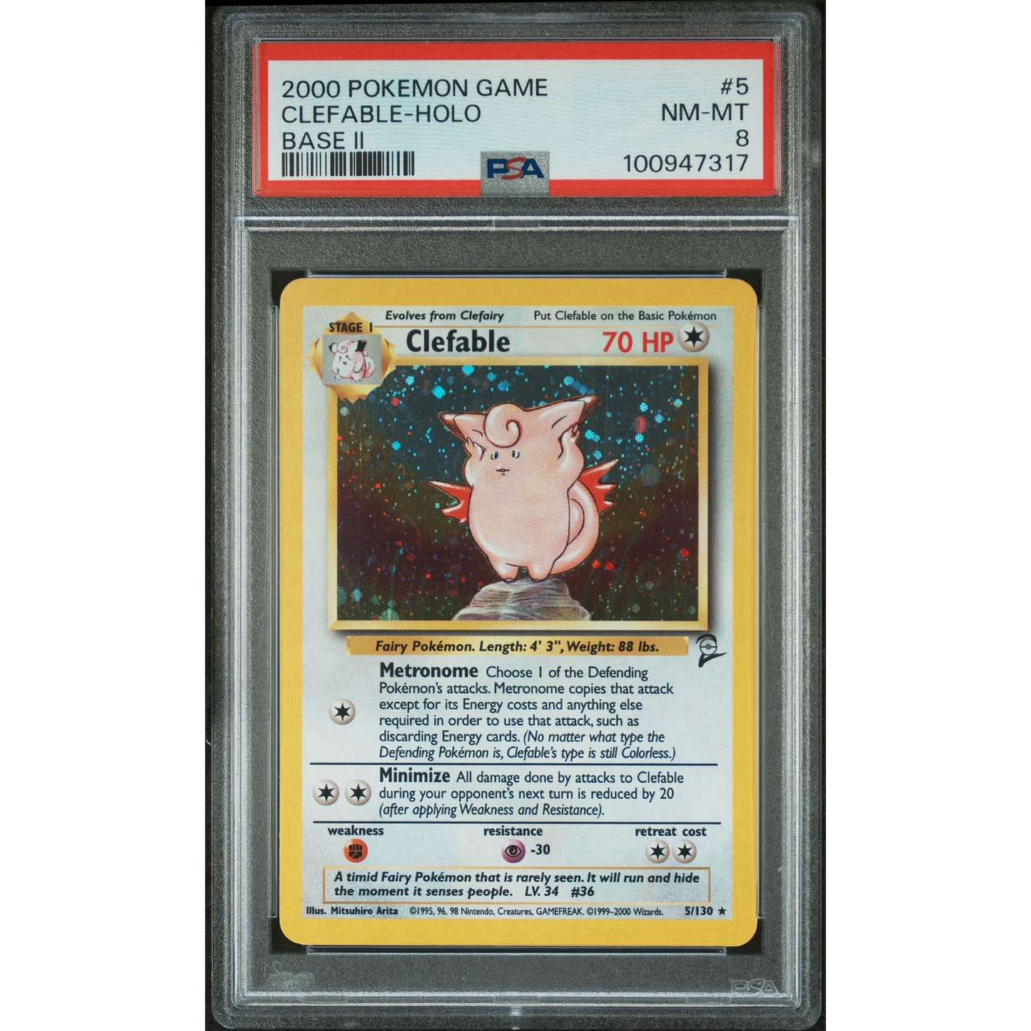 PSA 8 2000 Pokemon Game Clefable Holo Base II 5/130