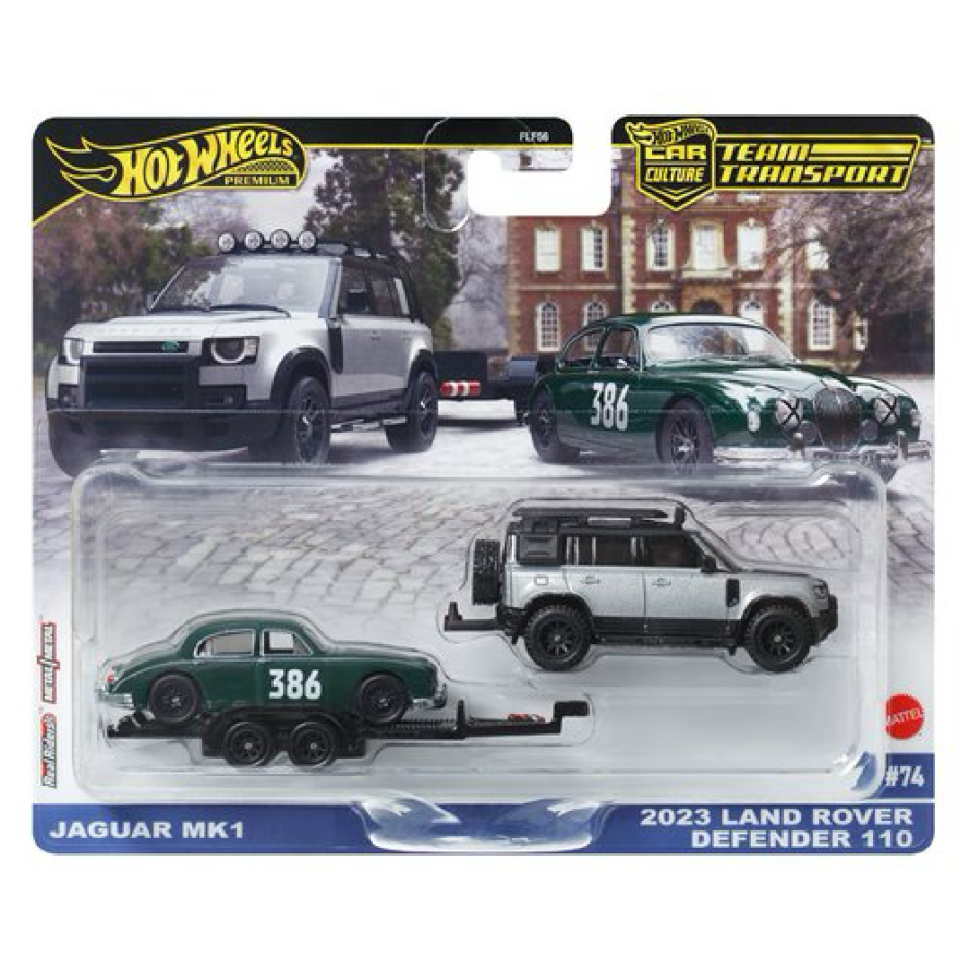 Hot Wheels Team Transport 2025 Jaguar MK1 & 2023 Land Rover Defender 110 #74