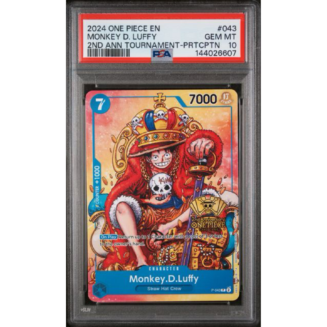 PSA 10 2024 ONE PIECE PROMOS #043 MONKEY D. LUFFY 2ND ANN TOURNAMENT-PRTCPTN