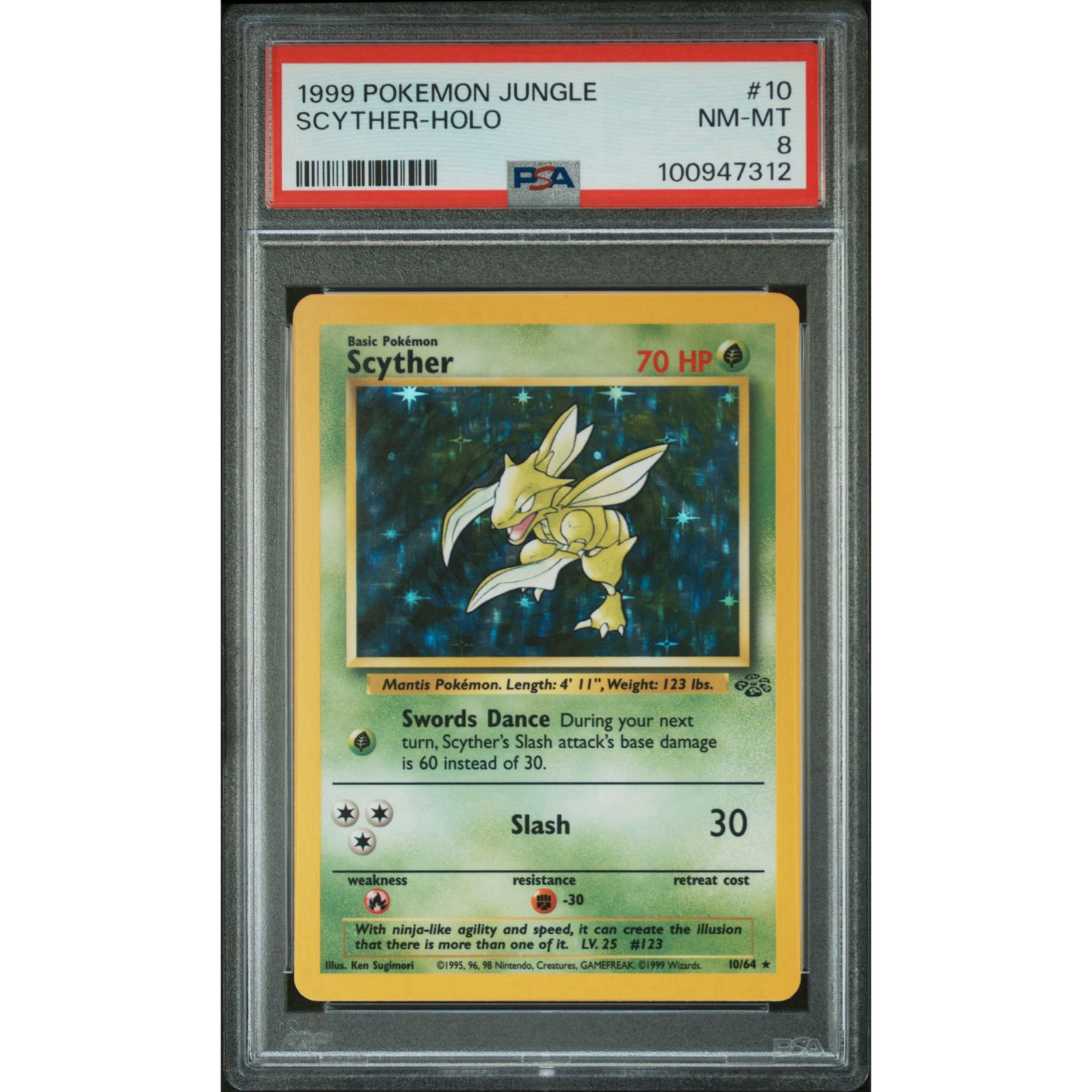 PSA 8 1999 Pokemon Jungle Scyther Holo 10/64