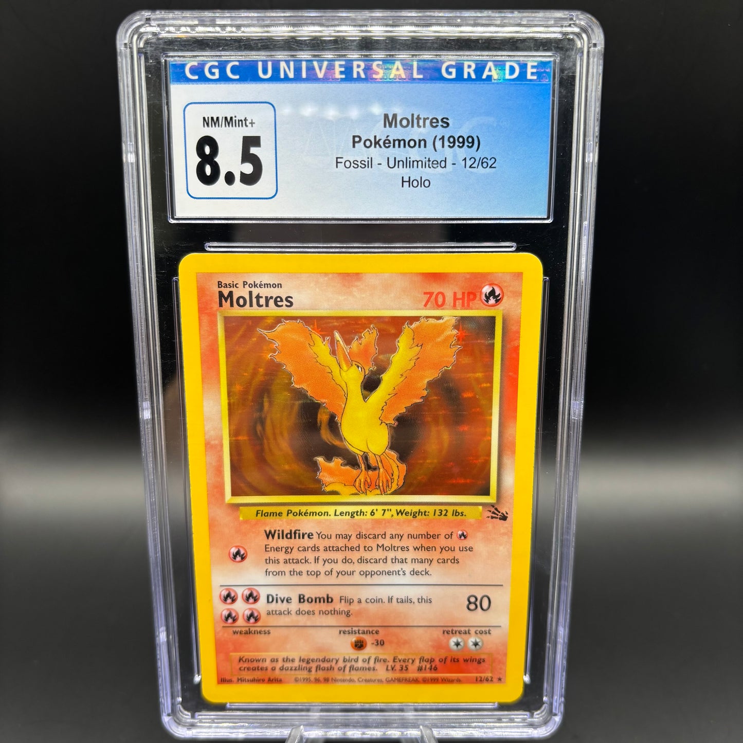 CGC NM/M+ 8.5 - 1999 POKEMON FOSSIL UNLIMITED HOLO - MOLTRES 1/62