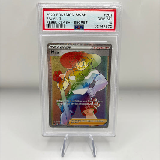PSA 10 - Rebel Clash Secret Rainbow Trainer Milo