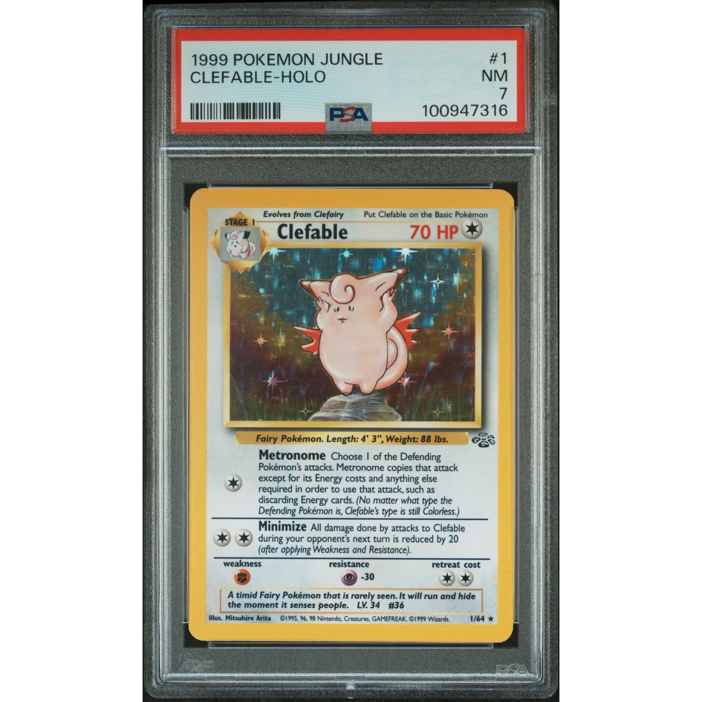 PSA 7 1999 Pokemon Jungle Clefable Holo 1/64