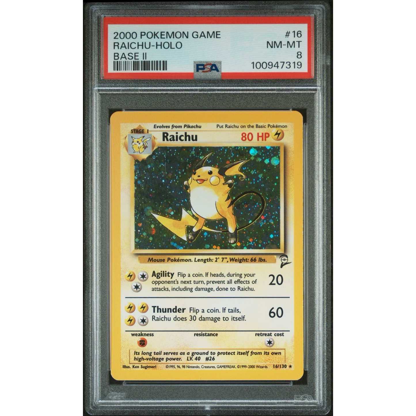 PSA 8 2000 Pokemon Game Raichu Holo Base II 16/130