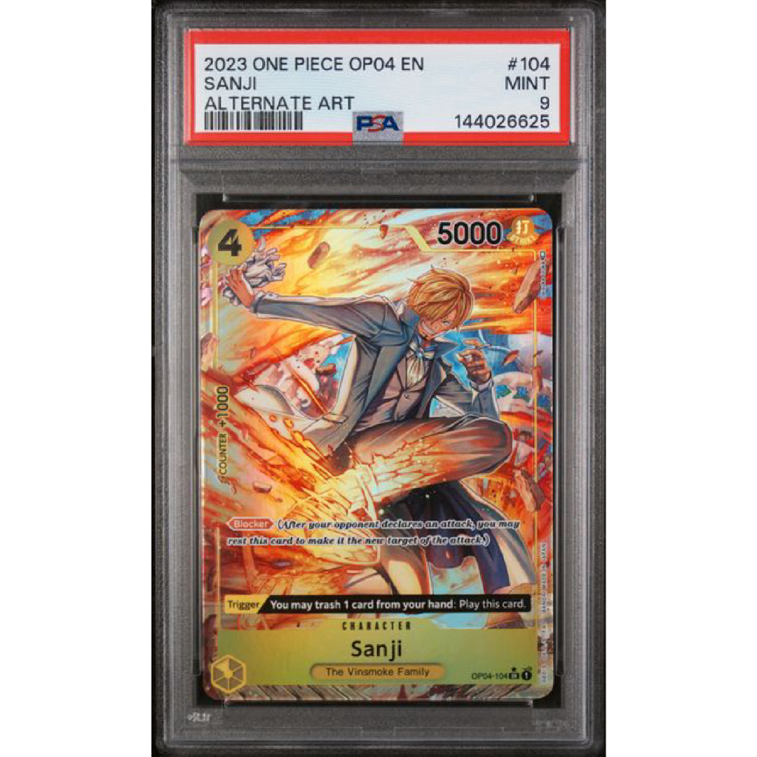2023 ONE PIECE OP04-KINGDOMS OF INTRIGUE #104 SANJI ALTERNATE ART PSA 9