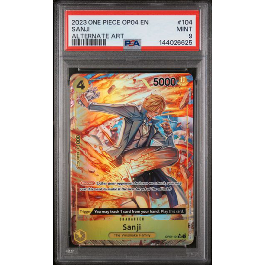 2023 ONE PIECE OP04-KINGDOMS OF INTRIGUE #104 SANJI ALTERNATE ART PSA 9
