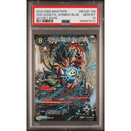 2024 DRAGON BALL SUPER CARD GAME MASTERS SERIES 26 ULTIMATE ADVENT #BT26-138 SSB GOGETA, SHINING BLUE SECRET RARE PSA 10