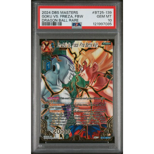 2024 DRAGON BALL SUPER CARD GAME MASTERS SERIES 25 LEGEND OF THE DRAGON BALLS #BT25-139 GOKU VS. FRIEZA, FBW DRAGON BALL RARE PSA 10