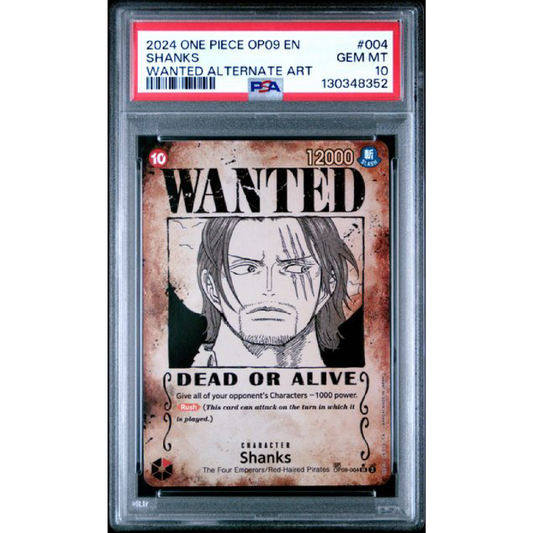 2024 ONE PIECE OP09-EMPERORS IN THE NEW WORLD #004 SHANKS WANTED ALTERNATE ART PSA 10