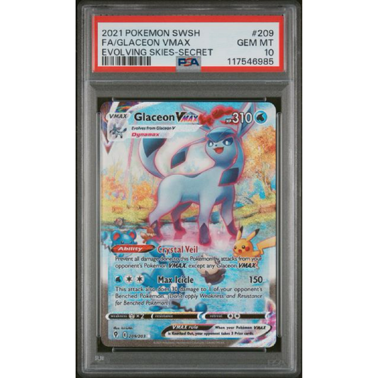 2021 POKEMON SWORD & SHIELD EVOLVING SKIES #209 FA/GLACEON VMAX EVOLVING SKIES-SECRET PSA 10