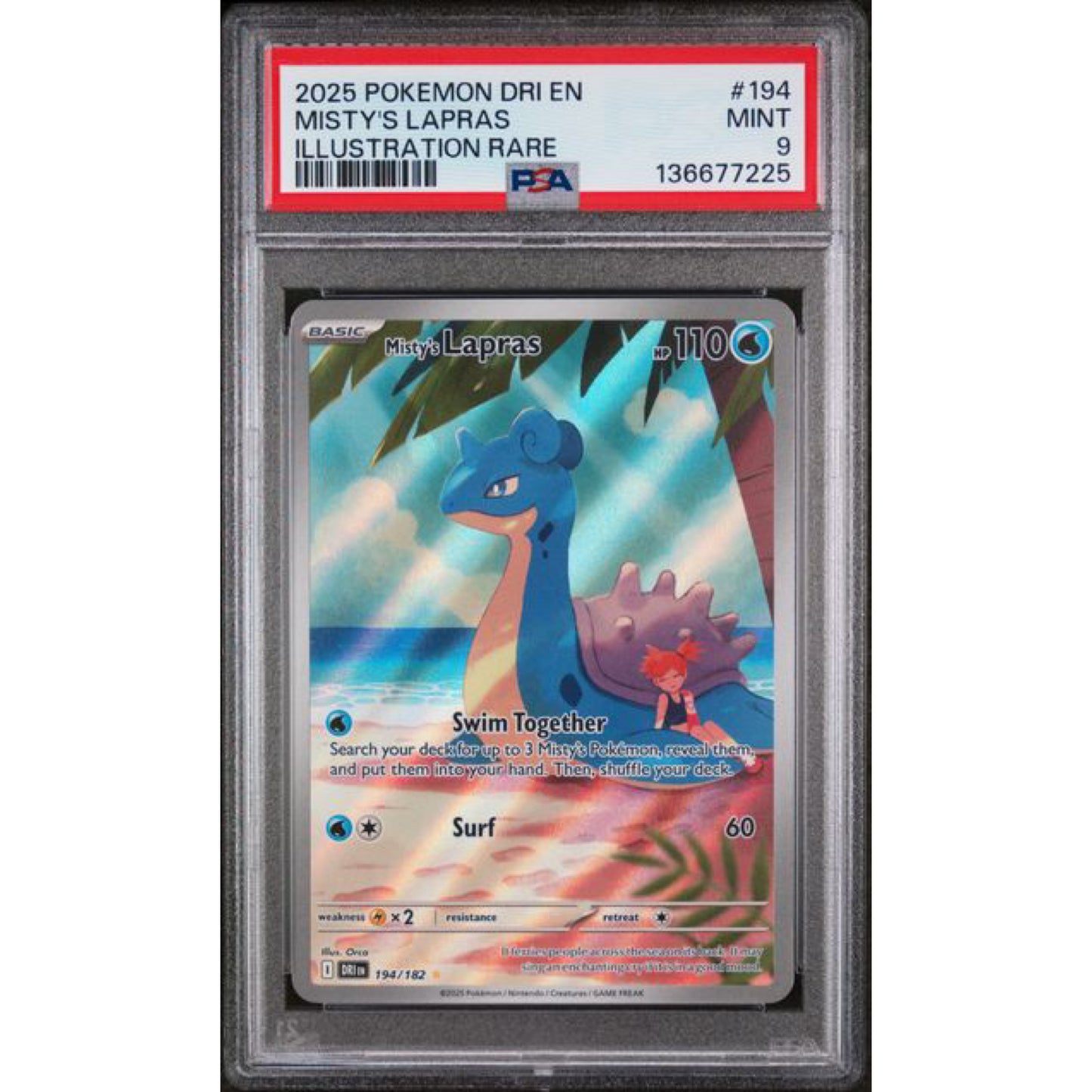 2025 POKEMON DRI EN-DESTINED RIVALS #194 MISTY'S LAPRAS ILLUSTRATION RARE PSA 9