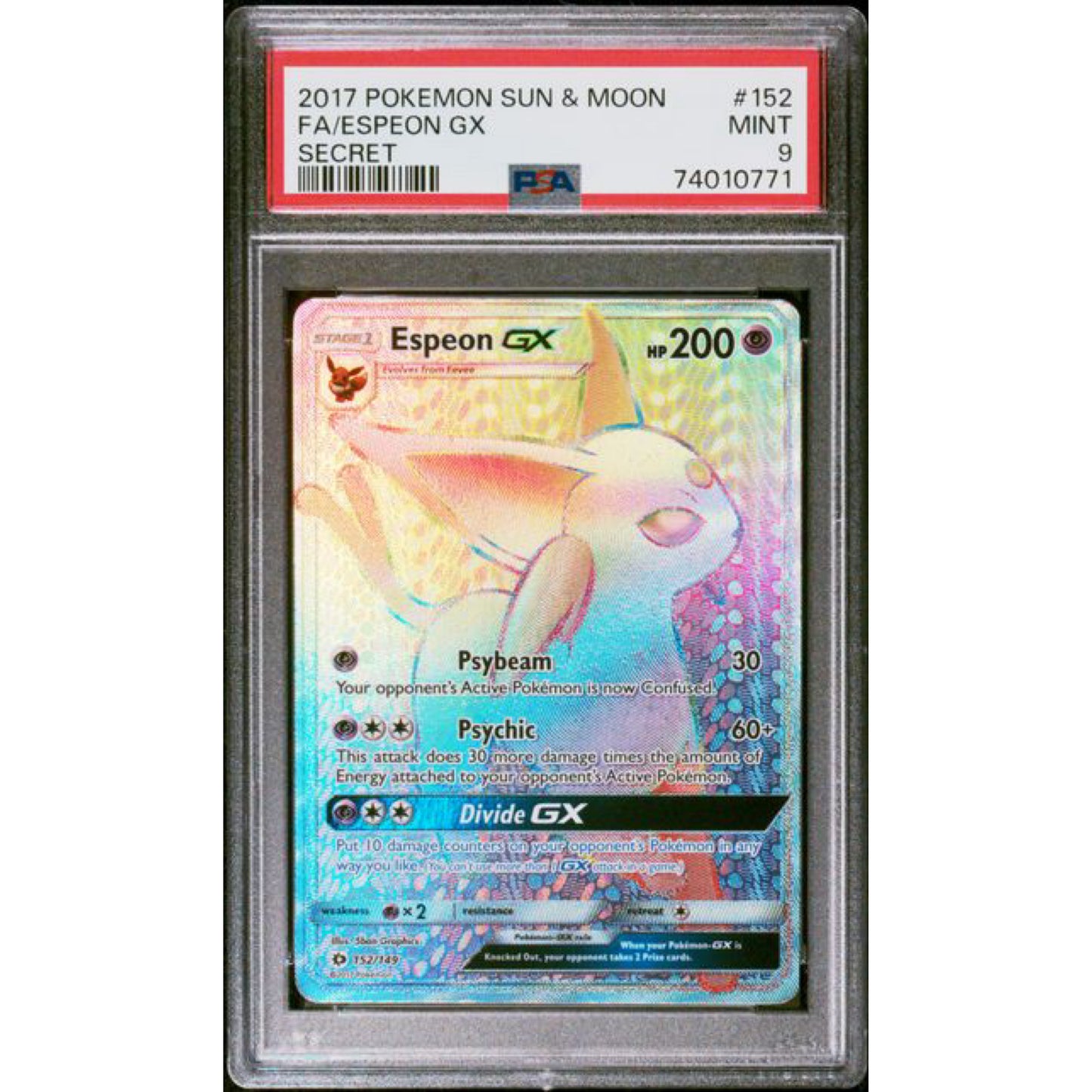 2017 POKEMON SUN & MOON #152 FA/ESPEON GX SECRET PSA 9