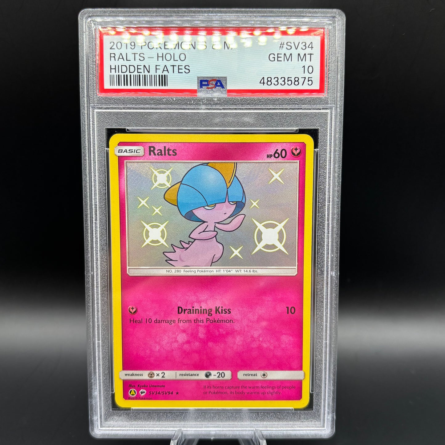 PSA 10 2019 POKEMON SUN & MOON HIDDEN FATES #SV34 RALTS-HOLO HIDDEN FATES