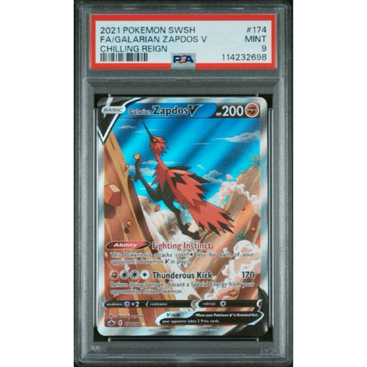 PSA 9 2021 POKEMON SWORD & SHIELD CHILLING REIGN #174 FA/GALARIAN ZAPDOS V CHILLING REIGN