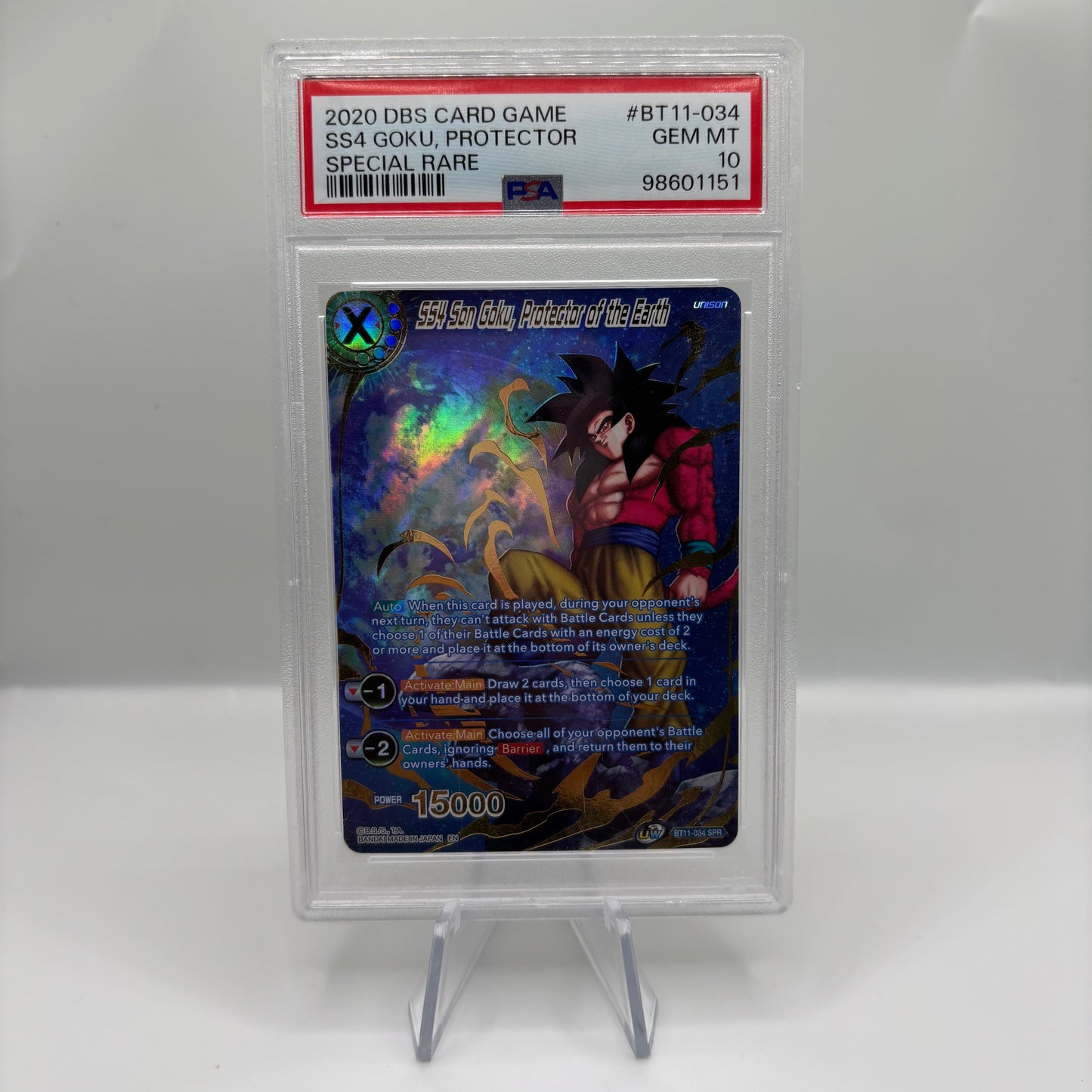 2020 DRAGON BALL SUPER CARD GAME SERIES 11 VERMILION BLOODLINE #BT11-034 SS4 GOKU, PROTECTOR SPECIAL RARE